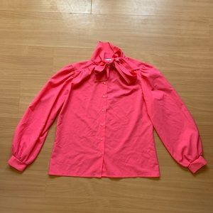 80s Hot Pink Bow-Tie Secretary Blouse